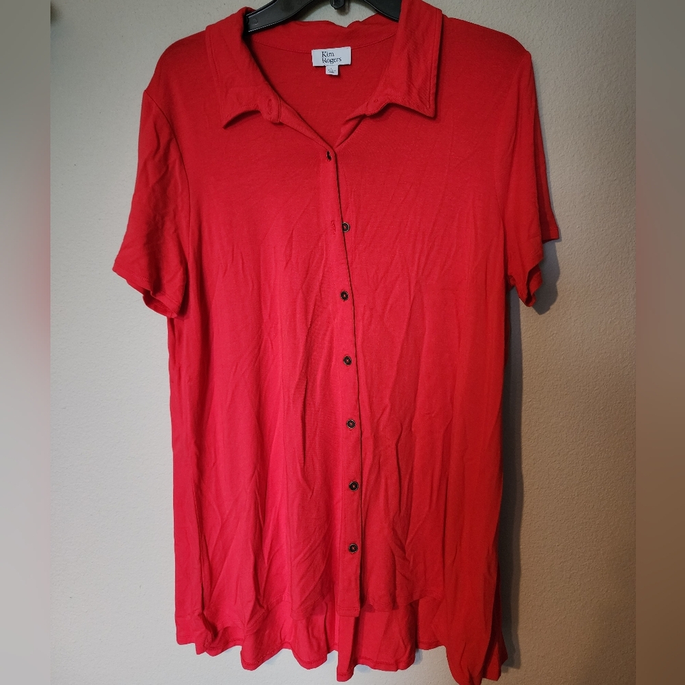 Womens Kim Rogers Short Sleeve Button Front Tunic